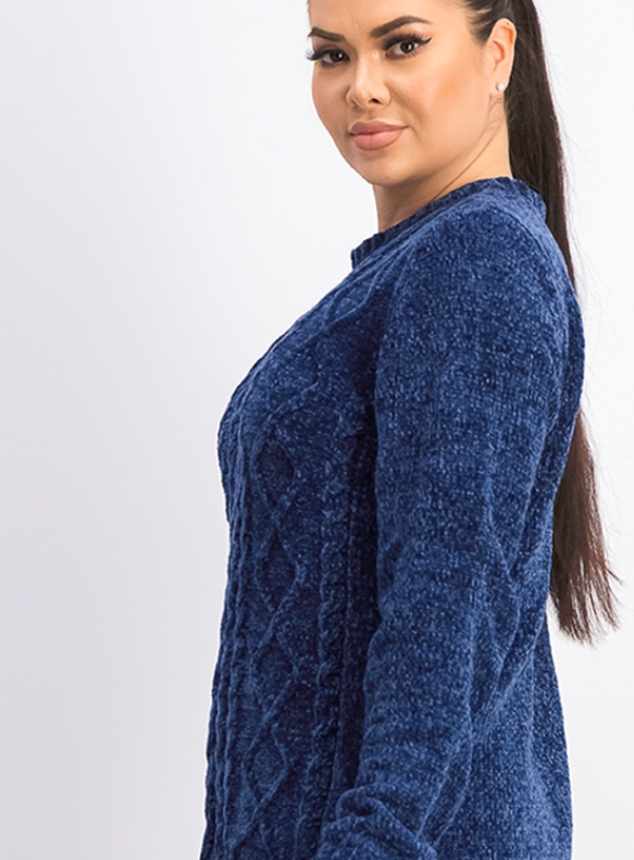 Suéter Karen Scott Feminino em Tricô de Chenille Azul Tamanho 1X
