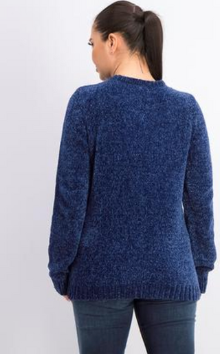 Suéter Karen Scott Feminino em Tricô de Chenille Azul Tamanho 1X