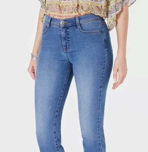 Jeans skinny com controle de barriga cropped feminino Style &amp; Co, azul, tamanho pequeno