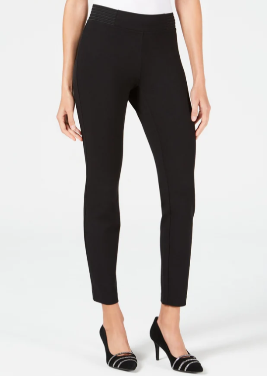 Calça skinny elástica exposta com cintura larga Alfani feminina, tamanho 14, preta