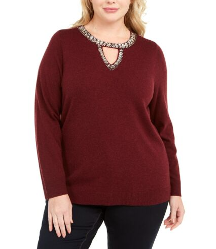 Suéter feminino com decote em V e botões da INC International Concepts, tamanho grande
