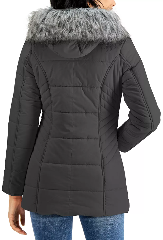 Casaco acolchoado com capuz e acabamento em pele sintética Maralyn &amp; Me Juniors, cinza, tamanho pequeno