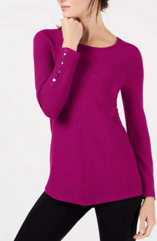 Suéter Alfani Feminino com Detalhe de Botão e Canelado Rosa Tamanho P