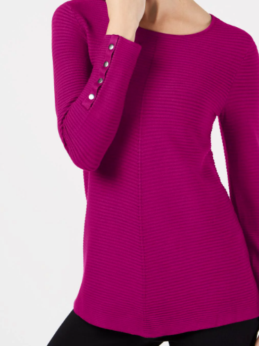 Suéter Alfani Feminino com Detalhe de Botão e Canelado Rosa Tamanho P