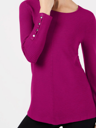 Suéter Alfani Feminino com Detalhe de Botão e Canelado Rosa Tamanho P