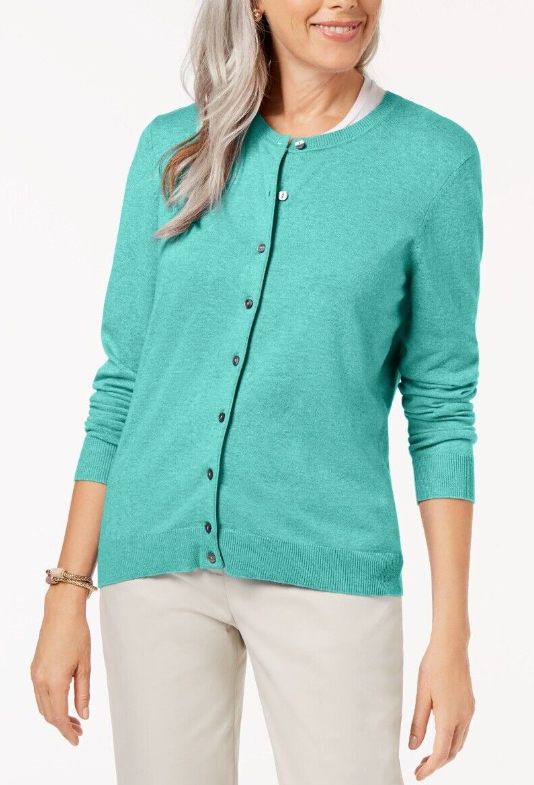 Karen Scott Cardigan Feminino Gola Redonda Verde Tamanho XX-G