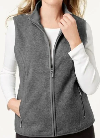 Colete esportivo feminino Karen Scott acolchoado de lã cinza, tamanho médio
