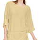 Alfani Blusa feminina amarela lisa com manga 3/4 e gola redonda, estilo peplum, para festa, pequena, grande