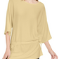 Alfani Blusa feminina amarela lisa com manga 3/4 e gola redonda, estilo peplum, para festa, pequena, grande