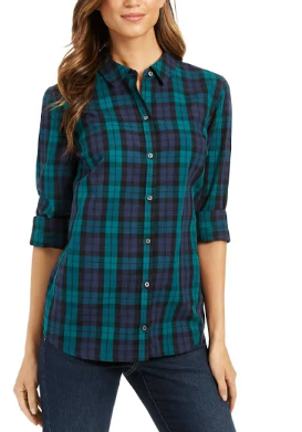 Camisa xadrez feminina Charter Club de algodão, verde, tamanho pequeno