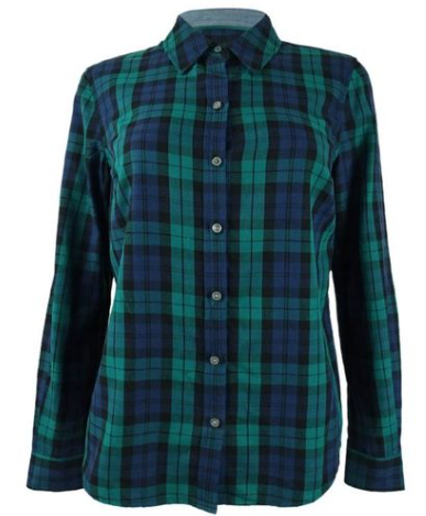 Camisa xadrez feminina Charter Club de algodão, verde, tamanho pequeno