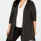 Karen Scott Cardigan feminino tamanho grande Pointelle frente aberta cinza tamanho 1X