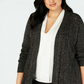 Karen Scott Cardigan feminino tamanho grande Pointelle frente aberta cinza tamanho 1X