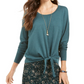 Suéter feminino com amarração frontal Style &amp; Co, verde médio, tamanho pequeno grande
