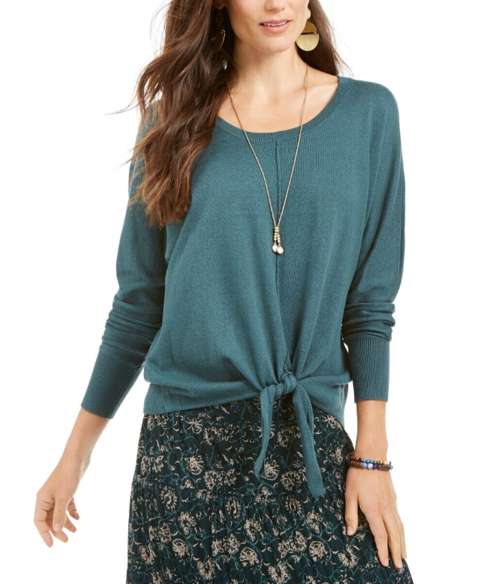 Suéter feminino com amarração frontal Style &amp; Co, verde médio, tamanho pequeno grande
