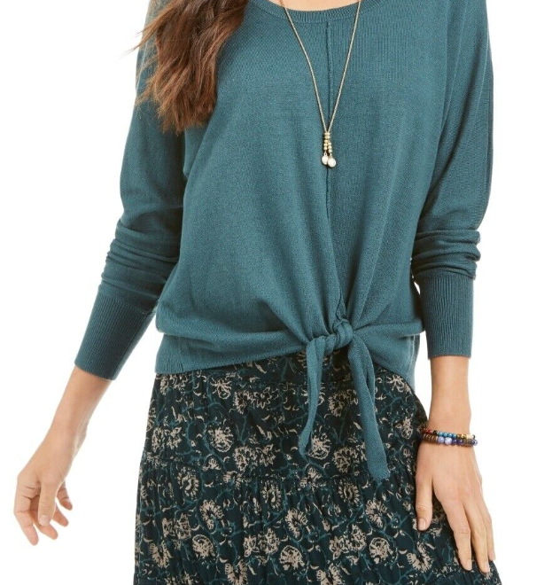 Suéter feminino com amarração frontal Style &amp; Co, verde médio, tamanho pequeno grande
