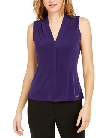 Blusa feminina Calvin Klein com decote em V e manga curta, roxa, tamanho extra grande