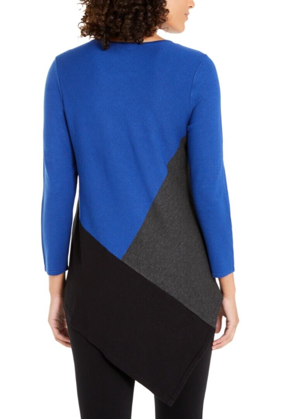 Suéter feminino Alfani assimétrico com blocos de cores, azul, tamanho médio