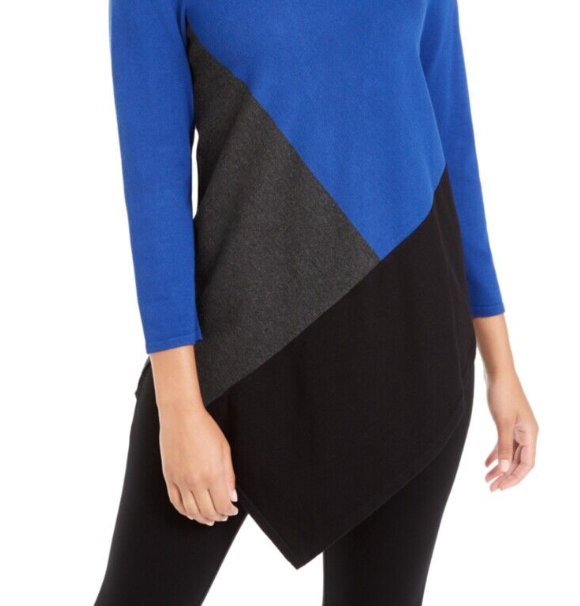 Suéter feminino Alfani assimétrico com blocos de cores, azul, tamanho médio