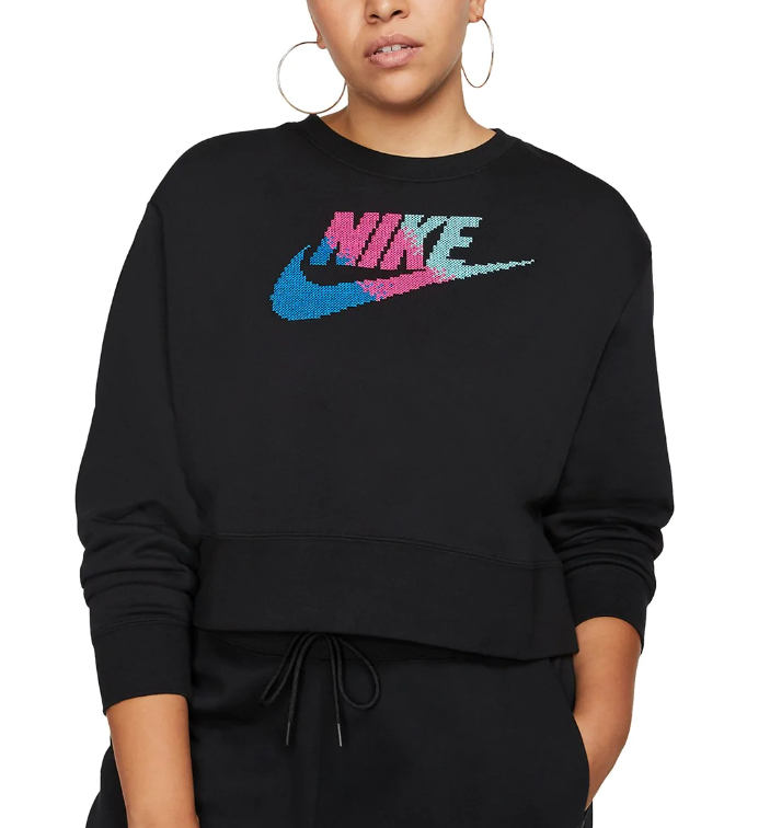 Moletom Nike Sportswear Fleece Crewneck Feminino Preto Plus Size 2X