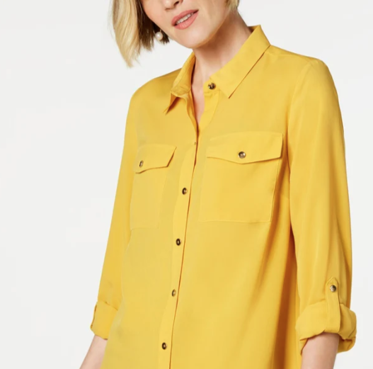 Camisa feminina Charter Club com dois bolsos, amarela, tamanho XX-G