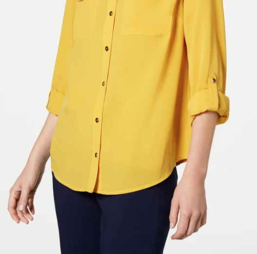 Camisa feminina Charter Club com dois bolsos, amarela, tamanho XX-G
