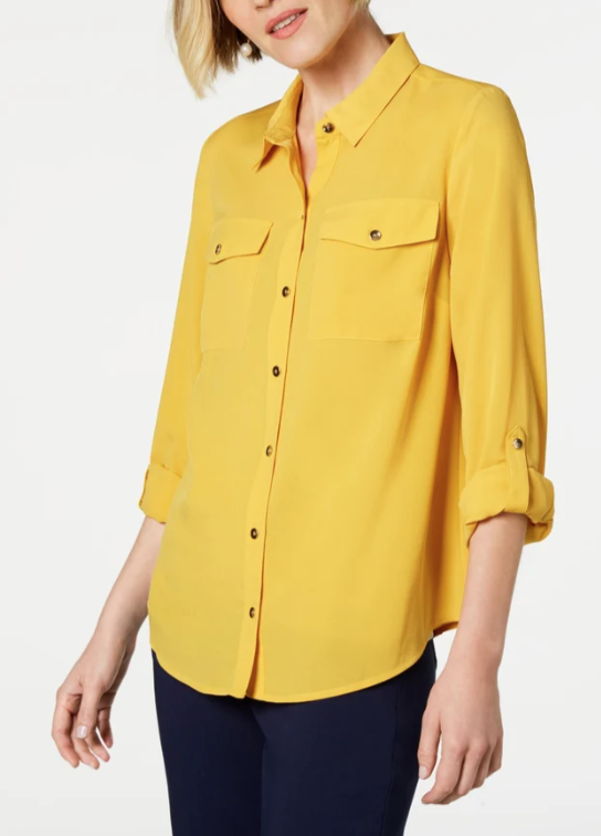 Camisa feminina Charter Club com dois bolsos, amarela, tamanho XX-G
