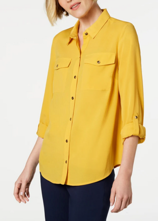 Charter Club Women's Two Pocket Shirt Yellow Size XX-Large