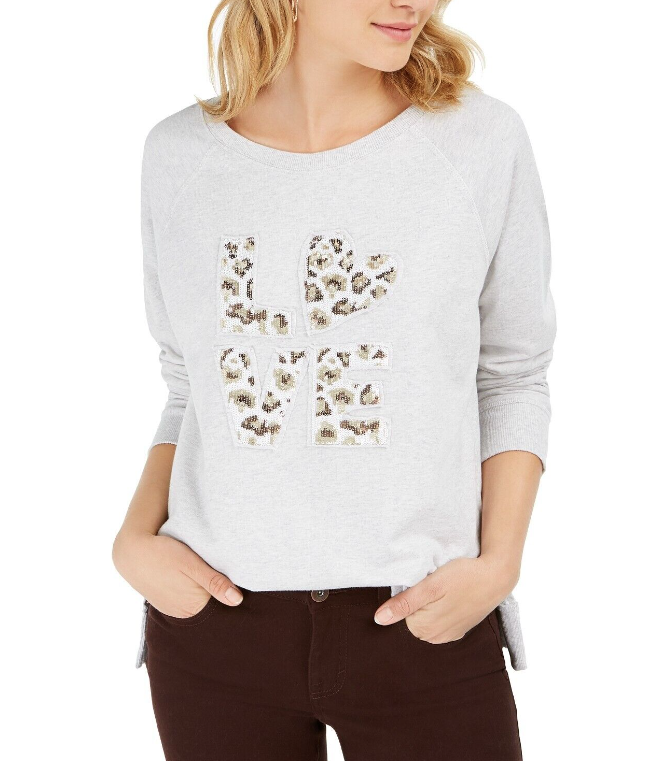 Suéter feminino com lantejoulas e logotipo da Style &amp; Co, cinza, tamanho médio