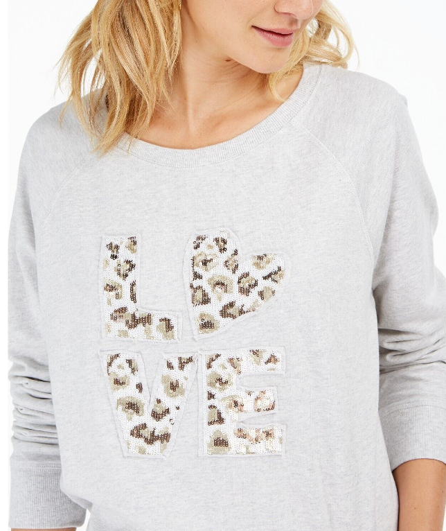 Suéter feminino com lantejoulas e logotipo da Style &amp; Co, cinza, tamanho médio
