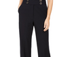 Calça social feminina Calvin Klein Petite, cintura alta, com botões, azul, tamanho 8 Petite