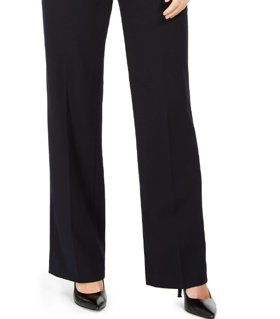 Calça social feminina Calvin Klein Petite, cintura alta, com botões, azul, tamanho 8 Petite