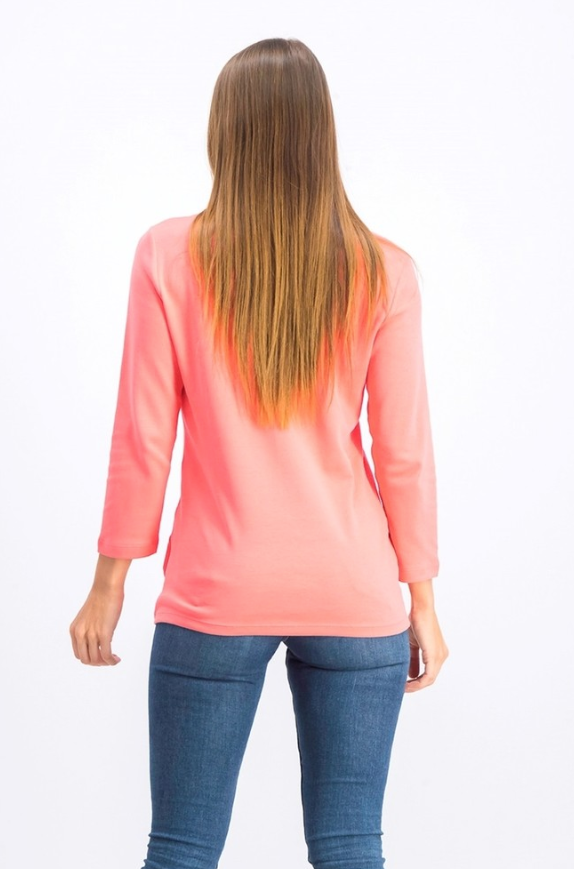Karen Scott Top Henley de Algodão Feminino Laranja Tamanho Grande