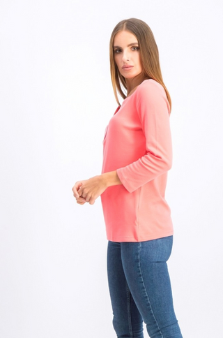 Karen Scott Top Henley de Algodão Feminino Laranja Tamanho Grande