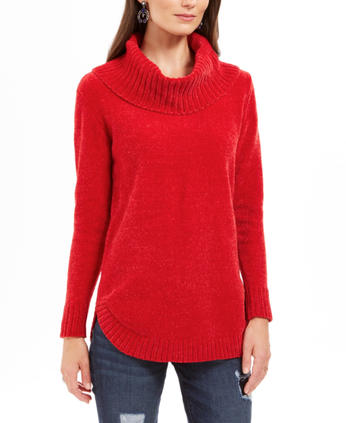 Suéter feminino de gola alta com fios metálicos, tamanho pequeno, vermelho, estilo &amp; co