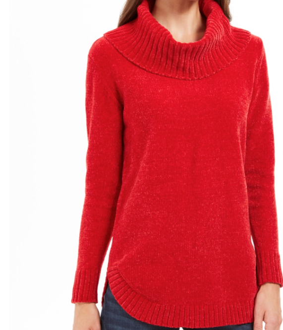 Suéter feminino de gola alta com fios metálicos, tamanho pequeno, vermelho, estilo &amp; co