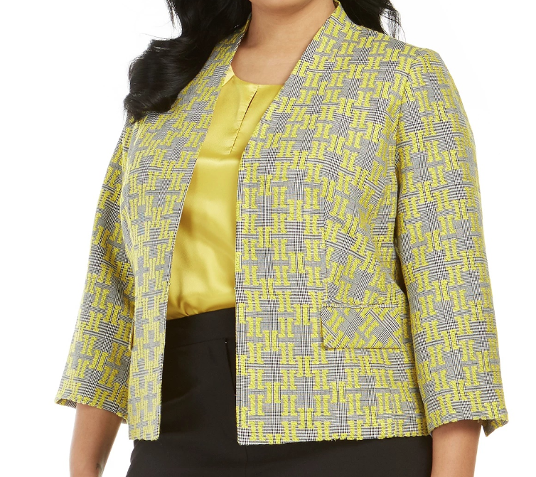 Jaqueta xadrez jacquard feminina Kasper, tamanho médio, amarela, 16W