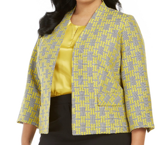 Jaqueta xadrez jacquard feminina Kasper, tamanho médio, amarela, 16W