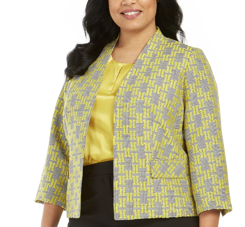 Jaqueta xadrez jacquard feminina Kasper, tamanho médio, amarela, 16W