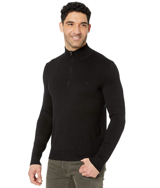 Calvin Klein Masculino Algodão Modal Manga Longa 1/4 Zíper Preto Tamanho Grande
