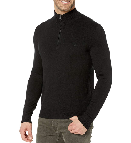 Calvin Klein Masculino Algodão Modal Manga Longa 1/4 Zíper Preto Tamanho Grande