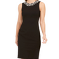 Vestido Calvin Klein Feminino com Acabamento em Pérolas Imitadas, Preto, Tamanho 4 Petite