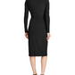 Vestido de festa feminino Ralph Lauren preto com zíper, manga comprida, decote em V abaixo do joelho, preto/branco, tamanho 8