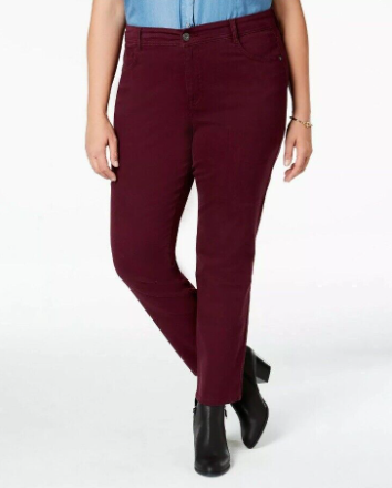 Jeans feminino estilo &amp; co com controle de barriga e perna reta, vinho, tamanho 16