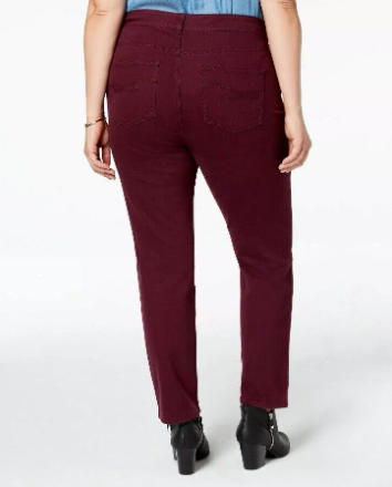 Jeans feminino estilo &amp; co com controle de barriga e perna reta, vinho, tamanho 16