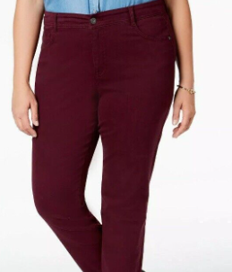 Jeans feminino estilo &amp; co com controle de barriga e perna reta, vinho, tamanho 16