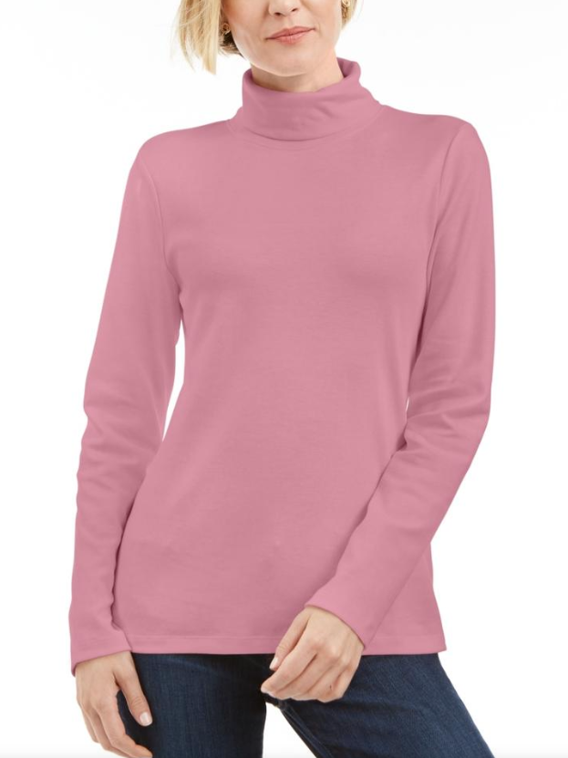 Karen Scott Blusa de gola alta feminina de algodão rosa tamanho pequeno grande
