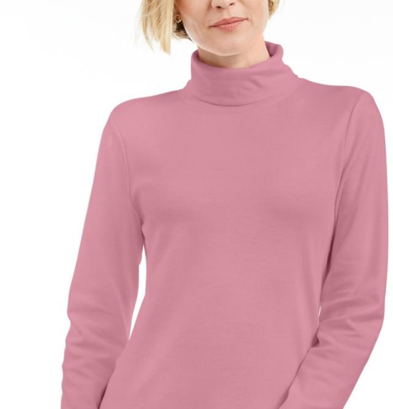 Karen Scott Blusa de gola alta feminina de algodão rosa tamanho pequeno grande
