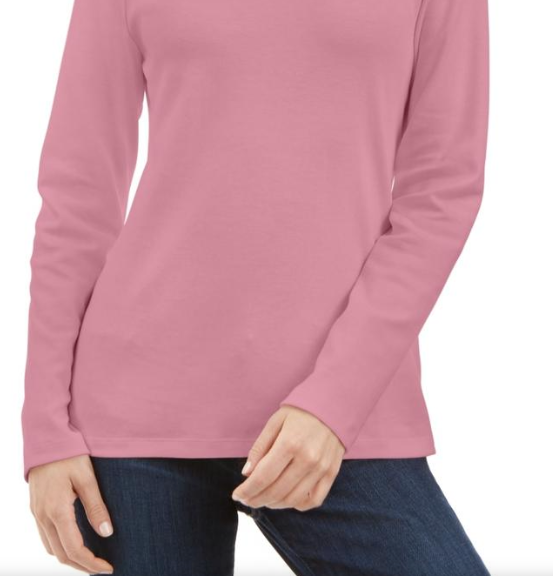 Karen Scott Blusa de gola alta feminina de algodão rosa tamanho pequeno grande