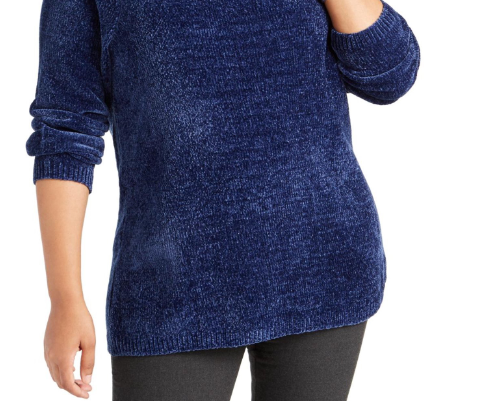 Karen Scott Suéter Feminino Gola Canoa Chenille Azul Tamanho 1X